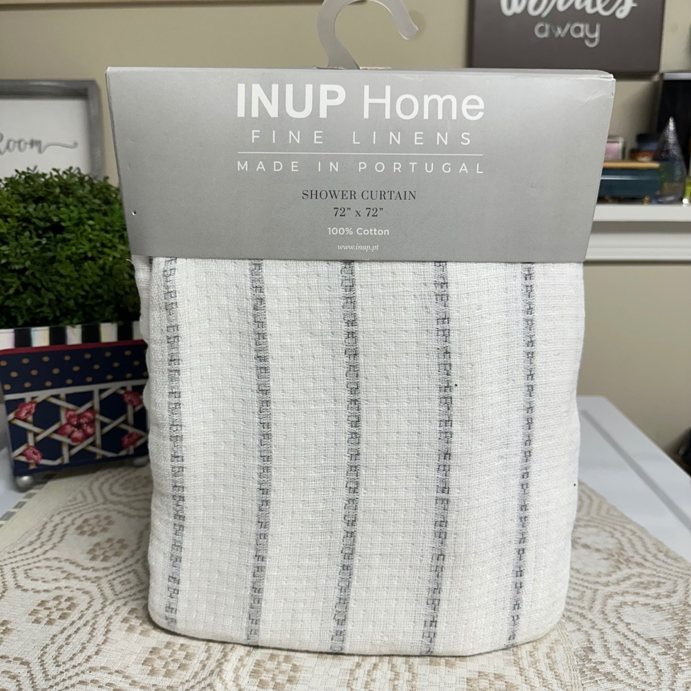 INUP Home shower curtain from Portugal  Gray White Textured Stripes - New